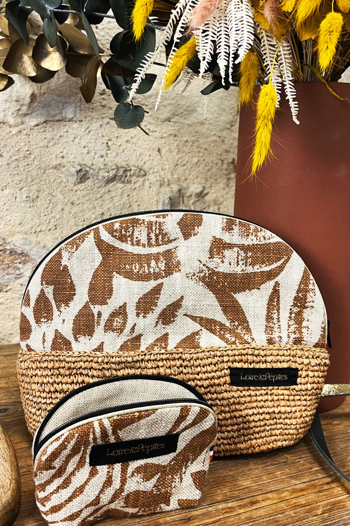SAC BANDOULIERE TROUSSE RAPHIA – Lin Feuillage terracota