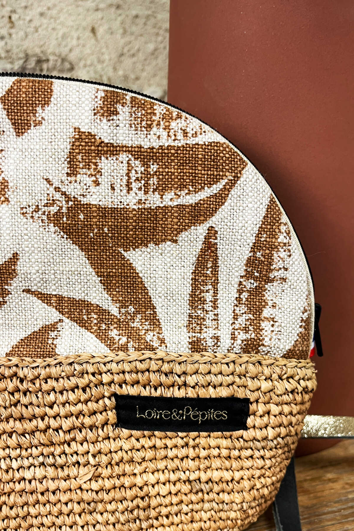 SAC BANDOULIERE TROUSSE RAPHIA – Lin Feuillage terracota