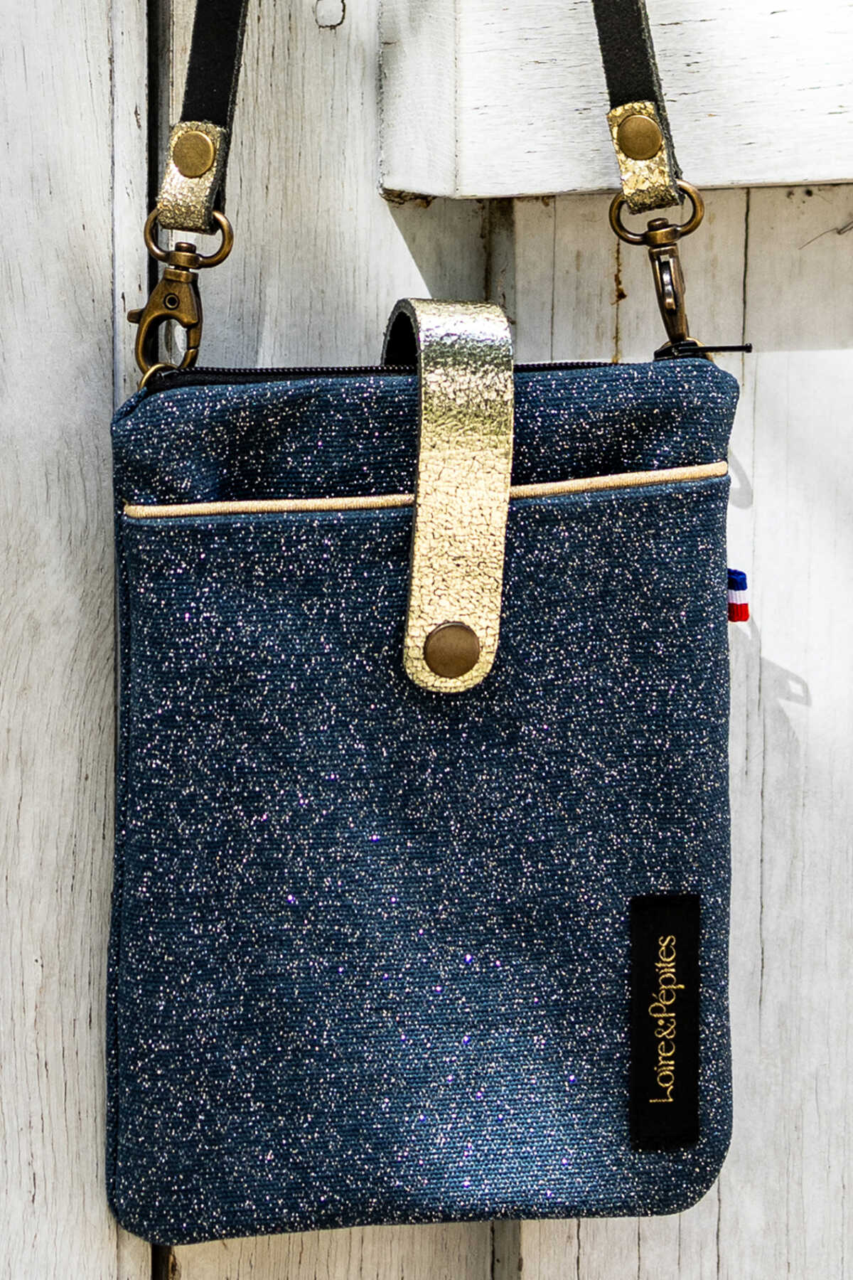 POCHETTE TELEPHONE BANDOULIERE – Pailletée – Bleu nuit