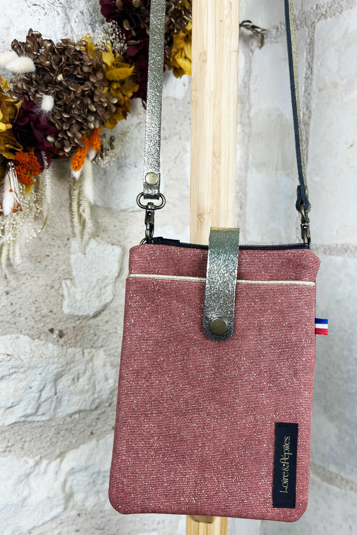 POCHETTE TELEPHONE BANDOULIERE – Pailletée – Poudre