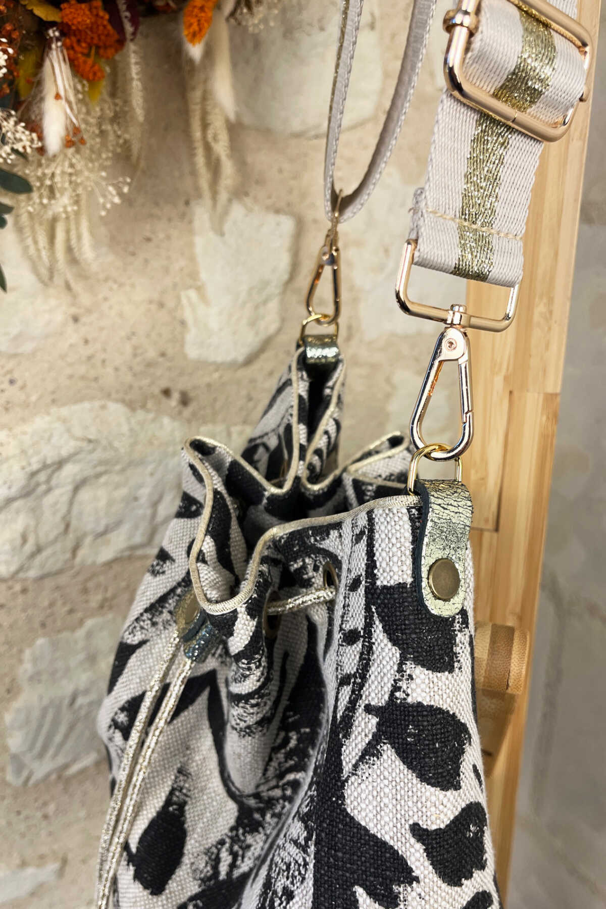 SAC SEAU BANDOULIERE – Lin/Coton – Feuillage kaki