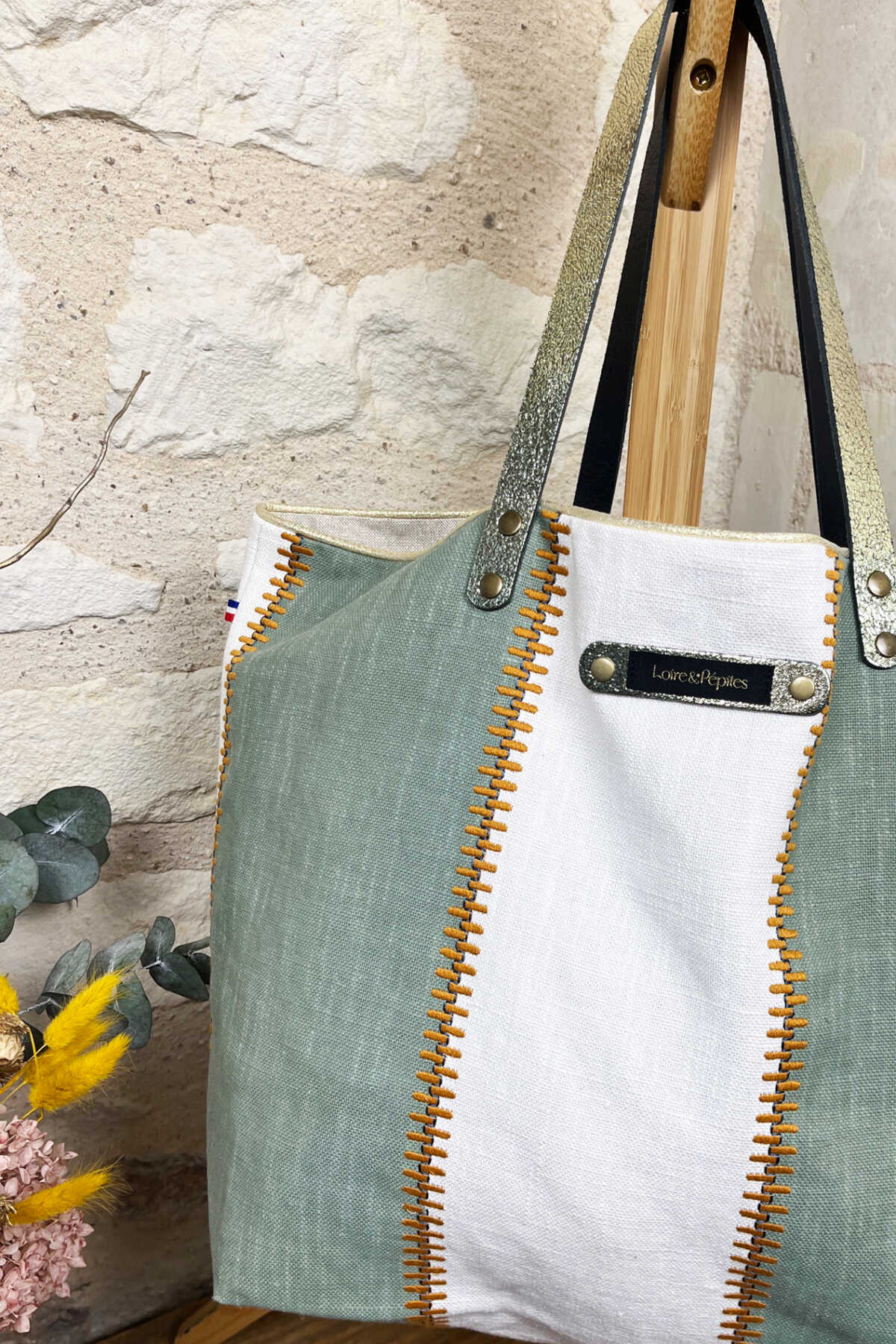 CABAS – Lin Coton – Rayures Celadon