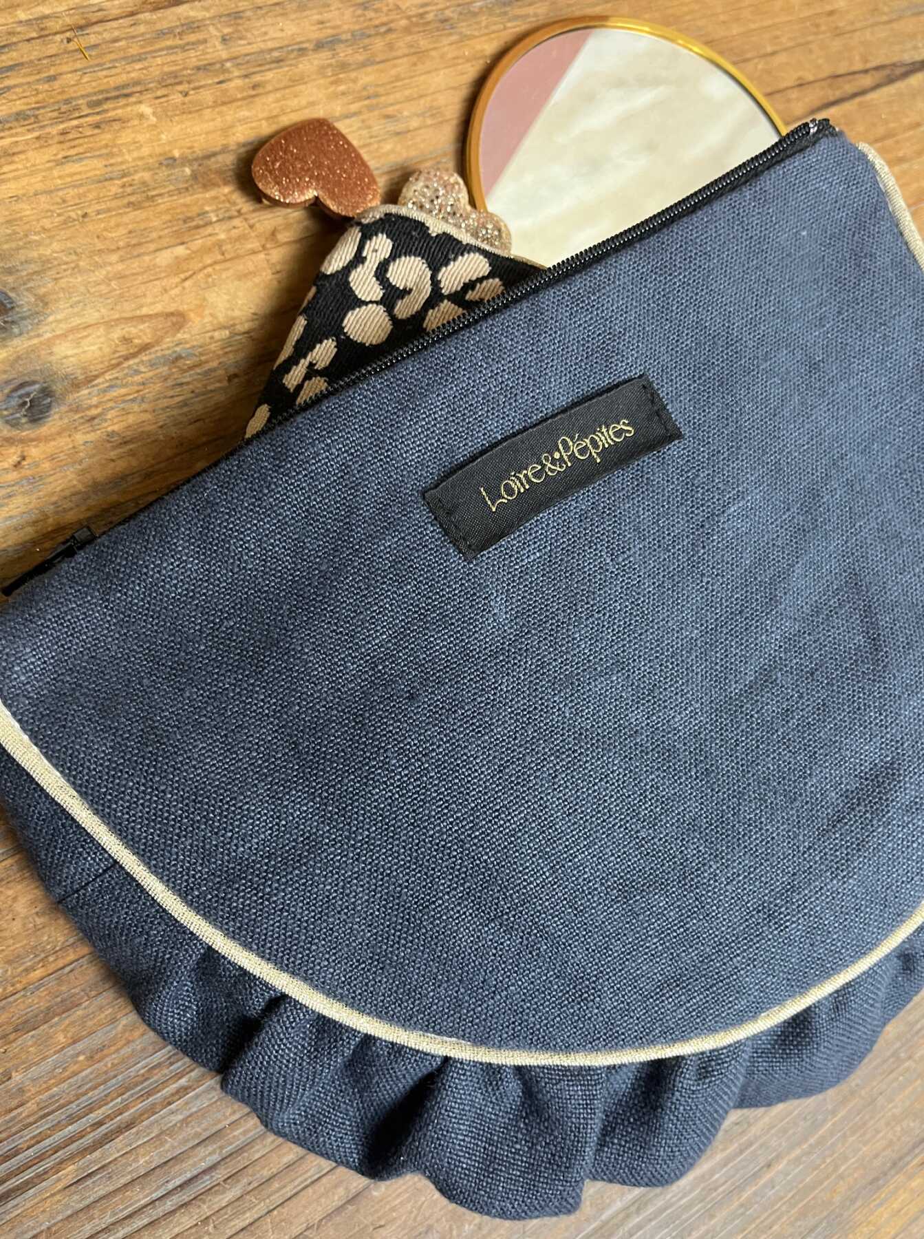 POCHETTE froncée – Lin marine