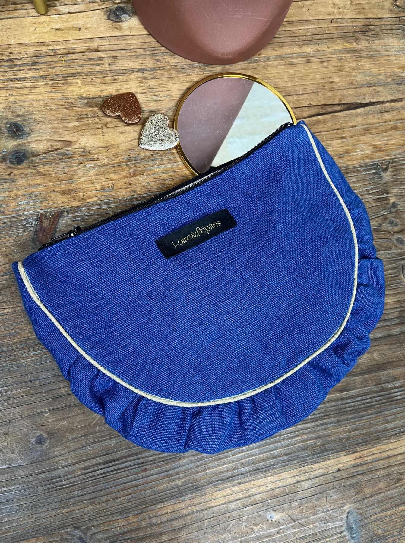 POCHETTE froncée – Lin bleu indigo