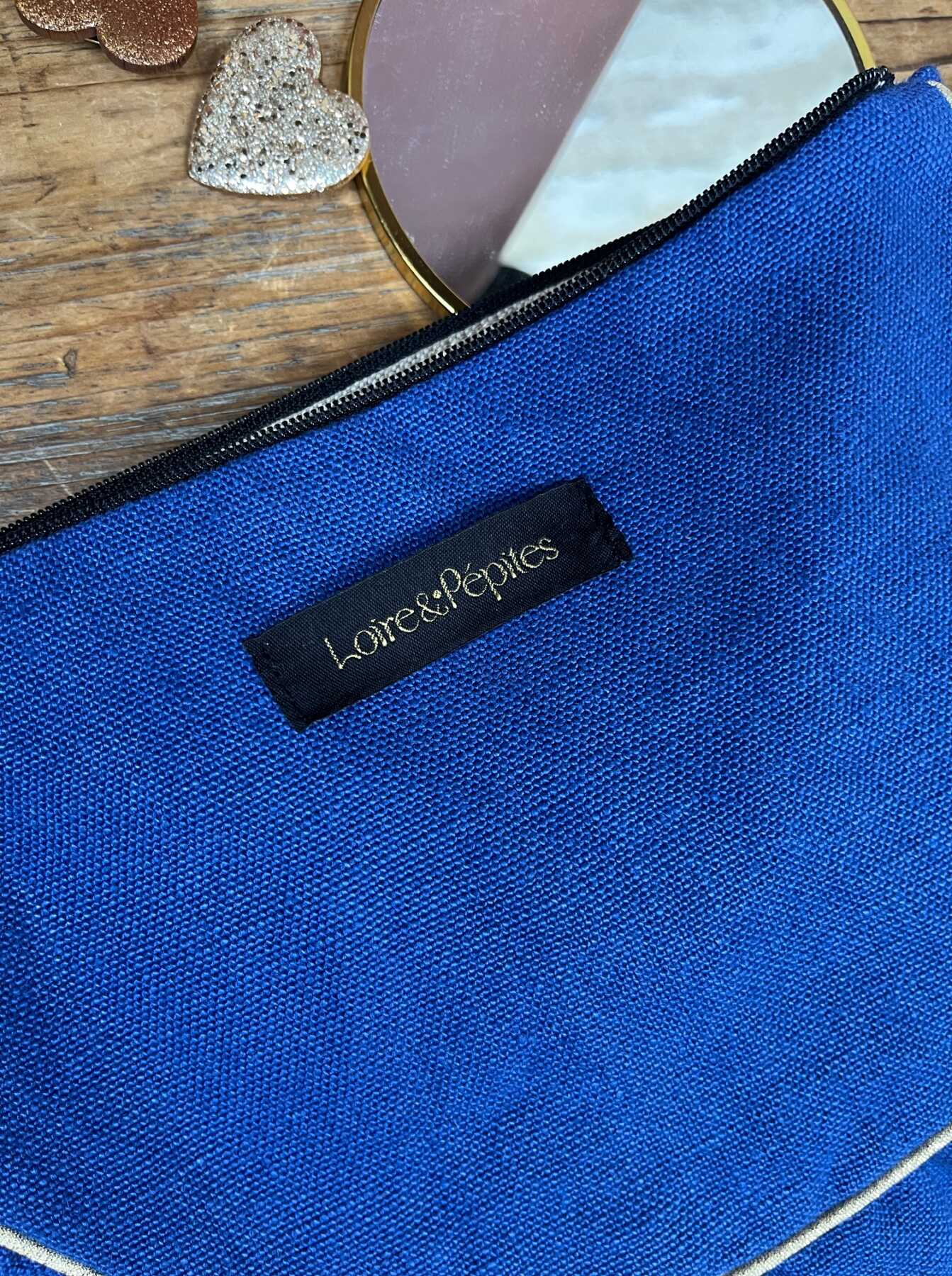 POCHETTE froncée – Lin bleu indigo