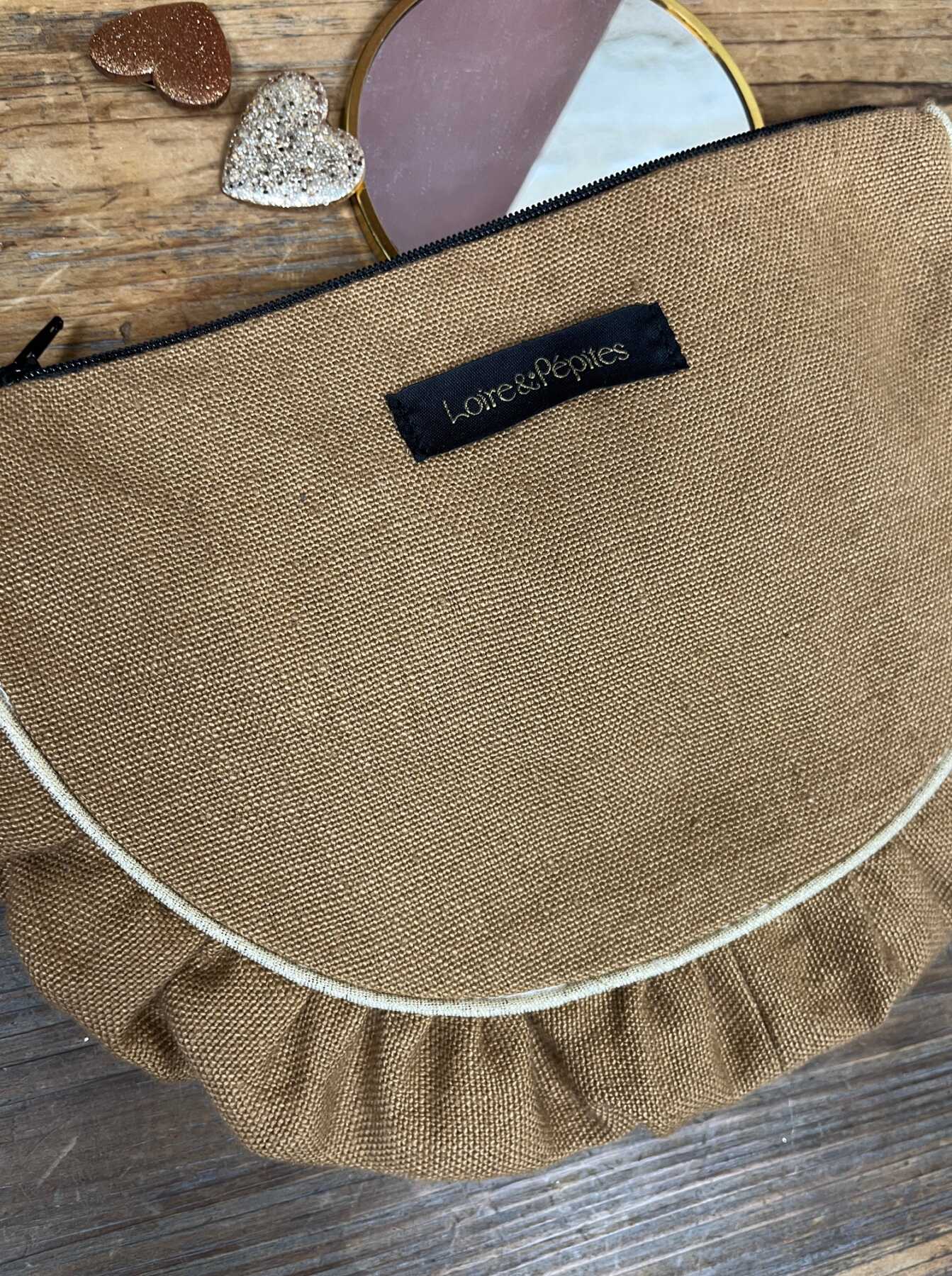 POCHETTE froncée – Lin camel