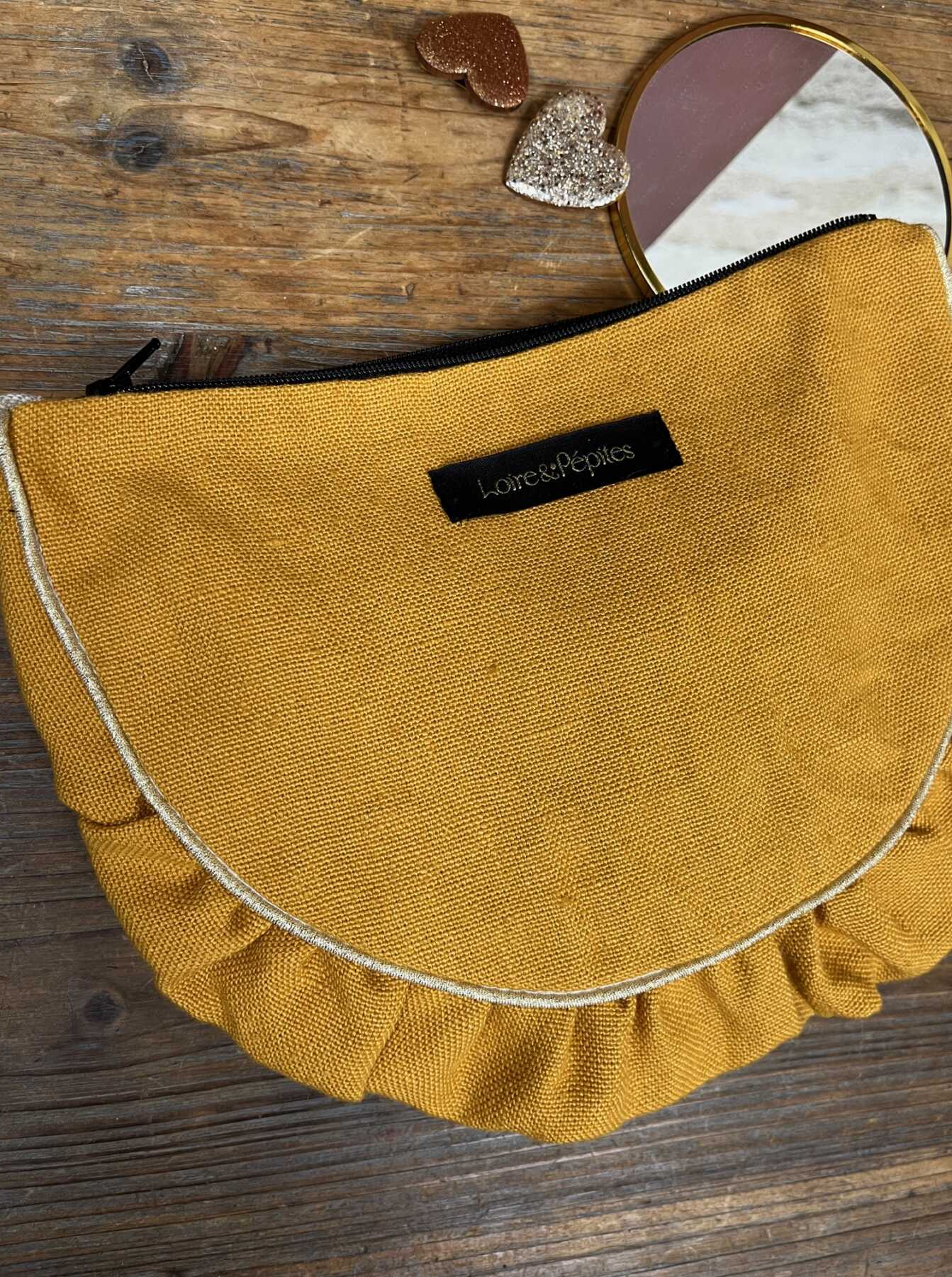 POCHETTE froncée – Lin jaune curry