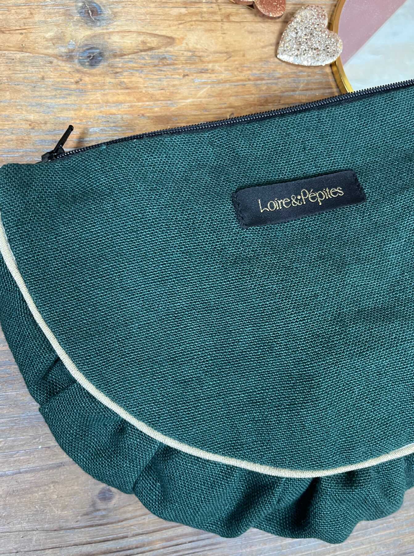 POCHETTE froncée – Lin vert émeraude