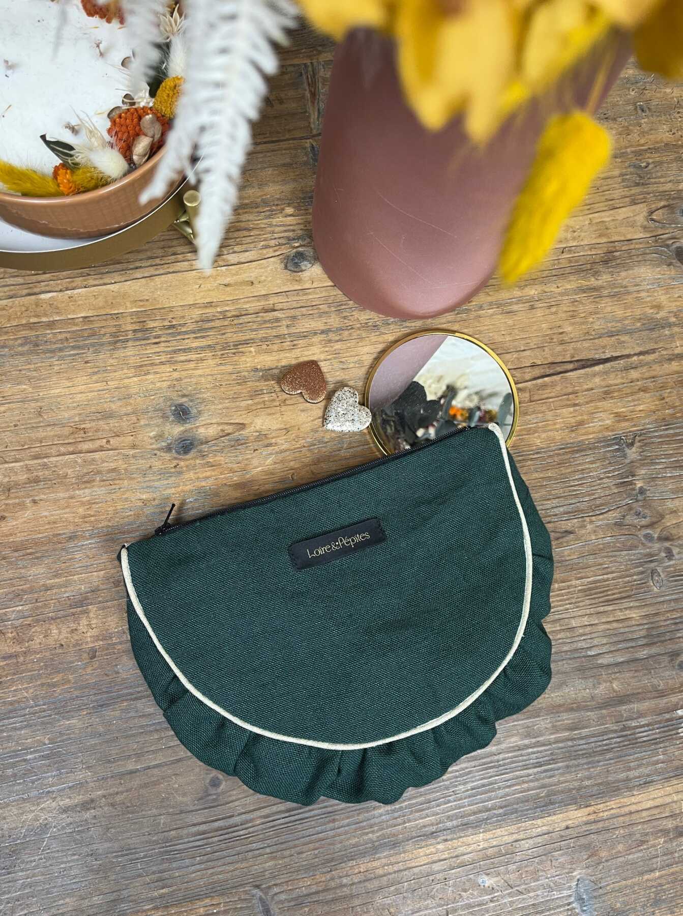 POCHETTE froncée – Lin vert émeraude