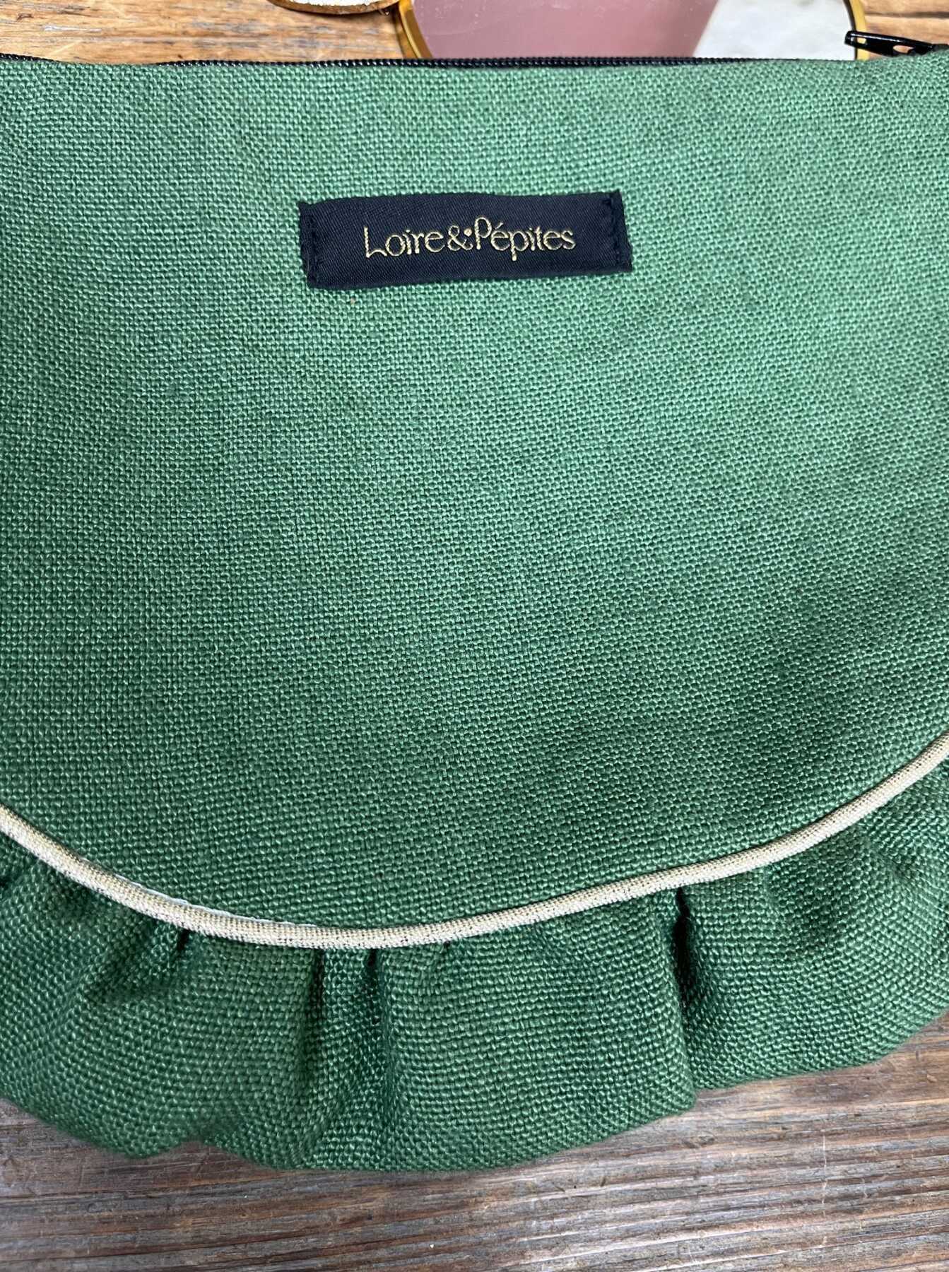 POCHETTE froncée – Lin vert mousse