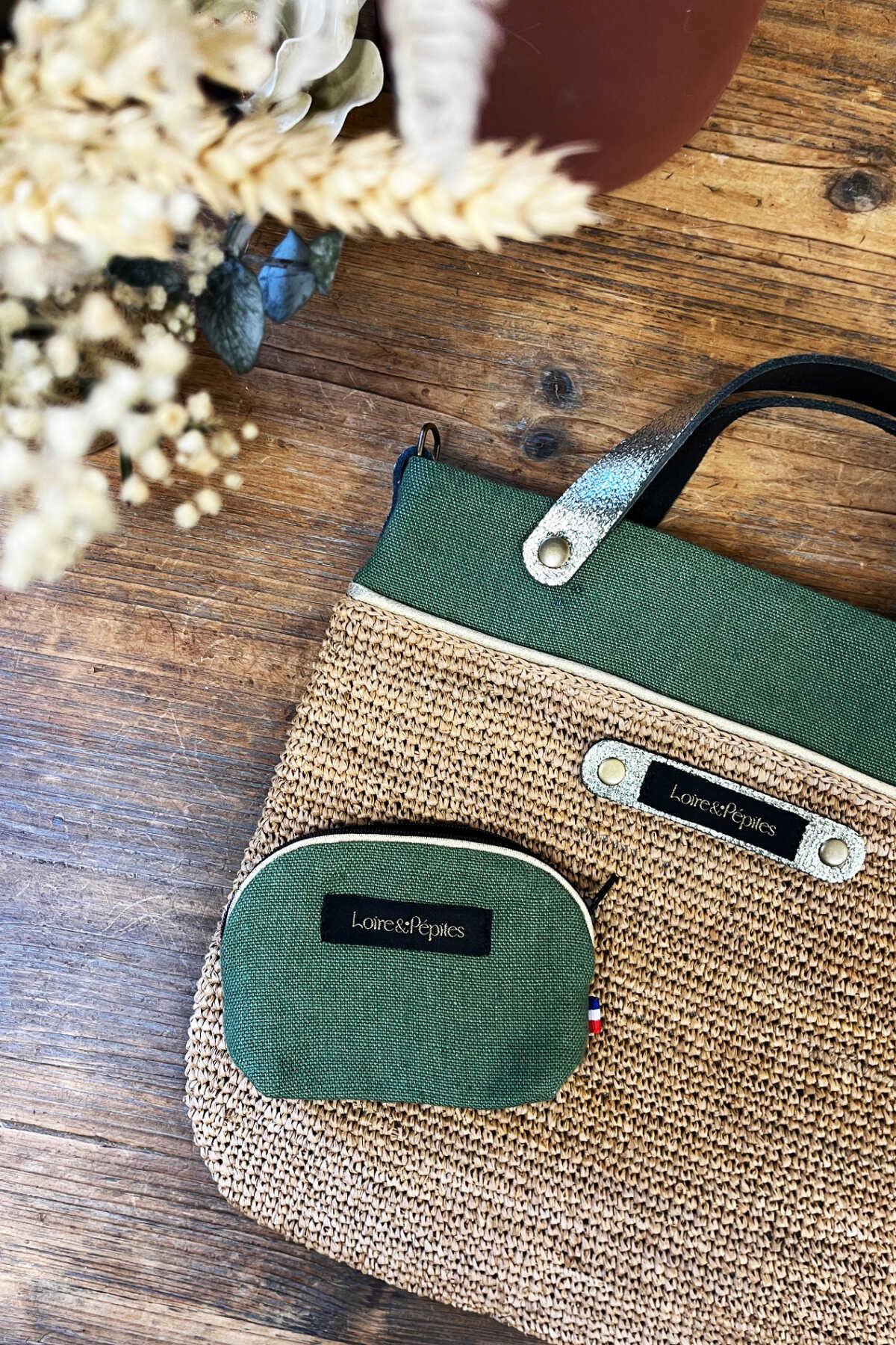 SAC A MAIN BANDOULIERE –  Raphia/lin – Mousse