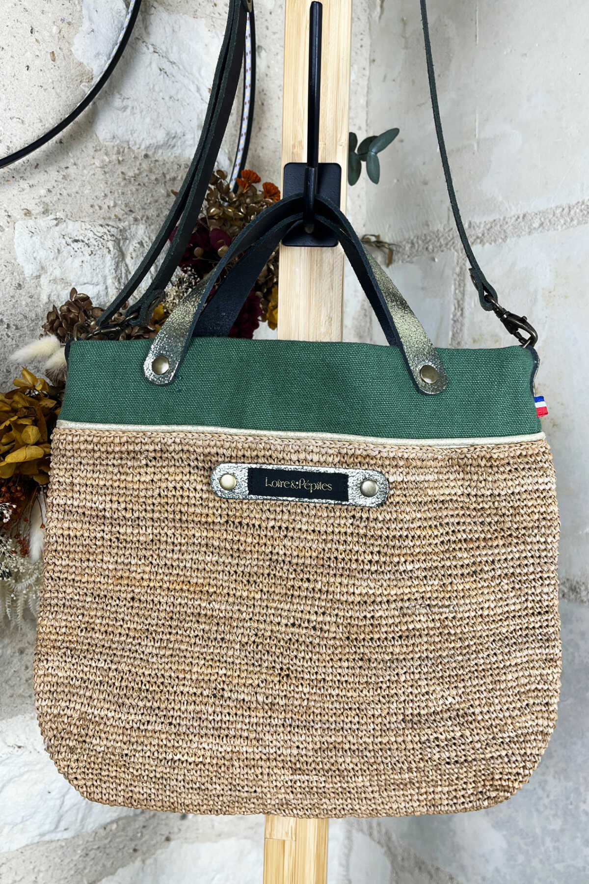 SAC A MAIN BANDOULIERE –  Raphia/lin – Mousse