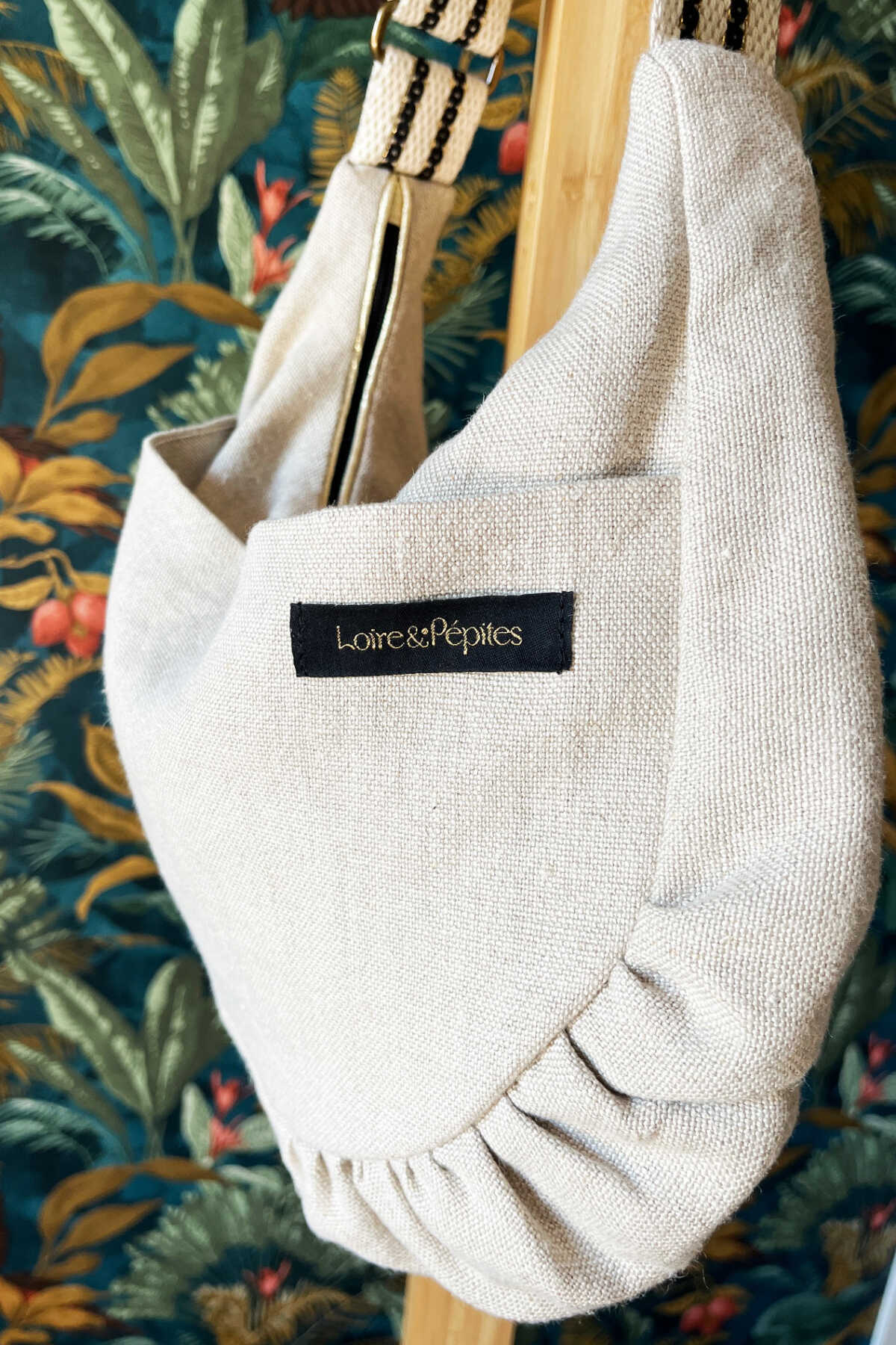 SAC BANDOULIERE –  froncé – Lin naturel