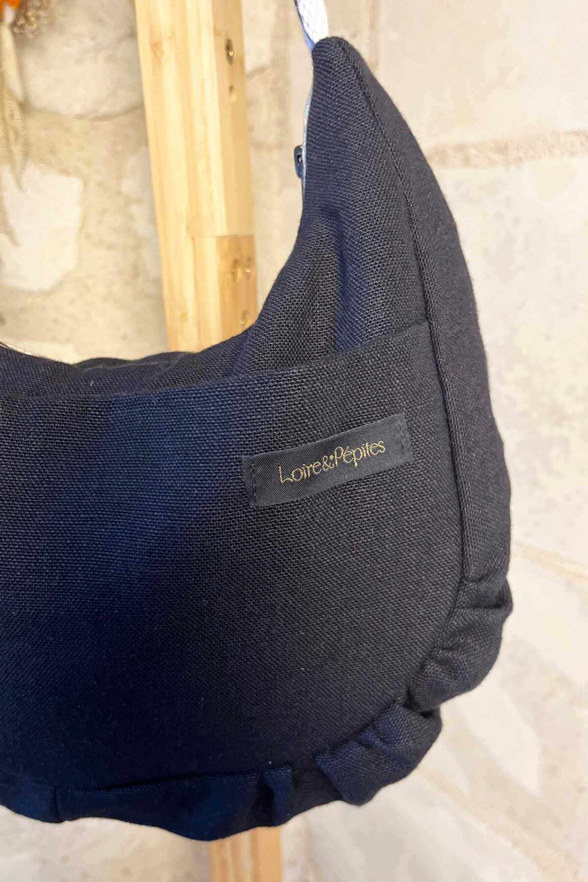 SAC BANDOULIERE –  froncé – Lin noir
