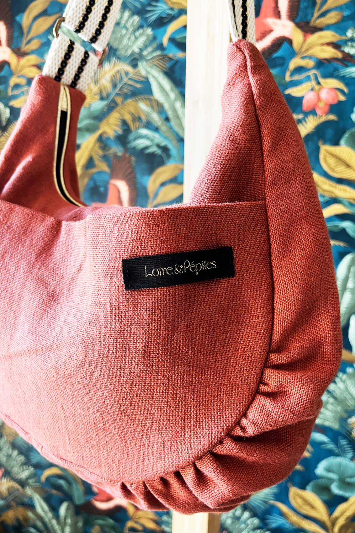 SAC BANDOULIERE –  froncé – Lin rouille