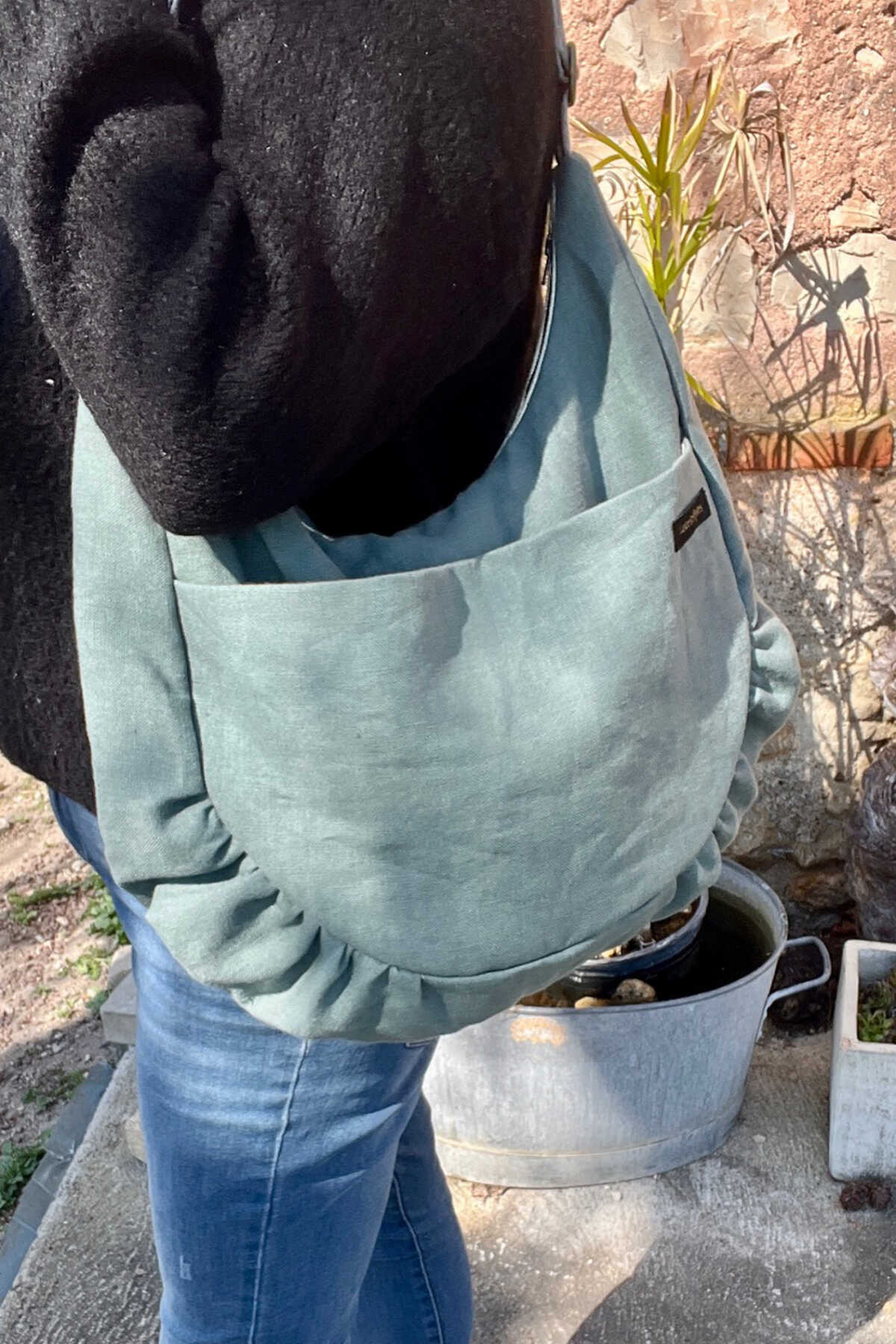 SAC CABAS froncé – Lin Céladon