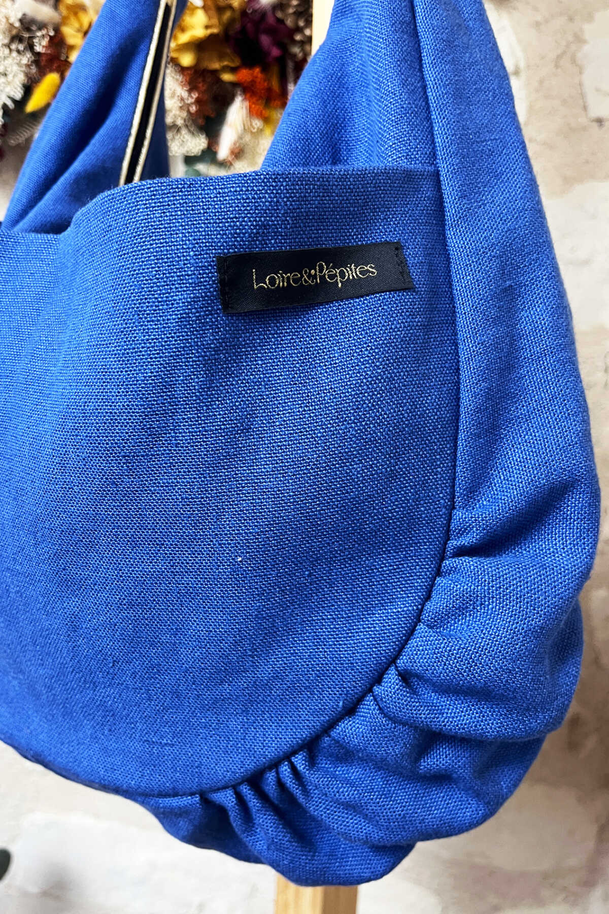 SAC CABAS froncé – Lin bleu indigo