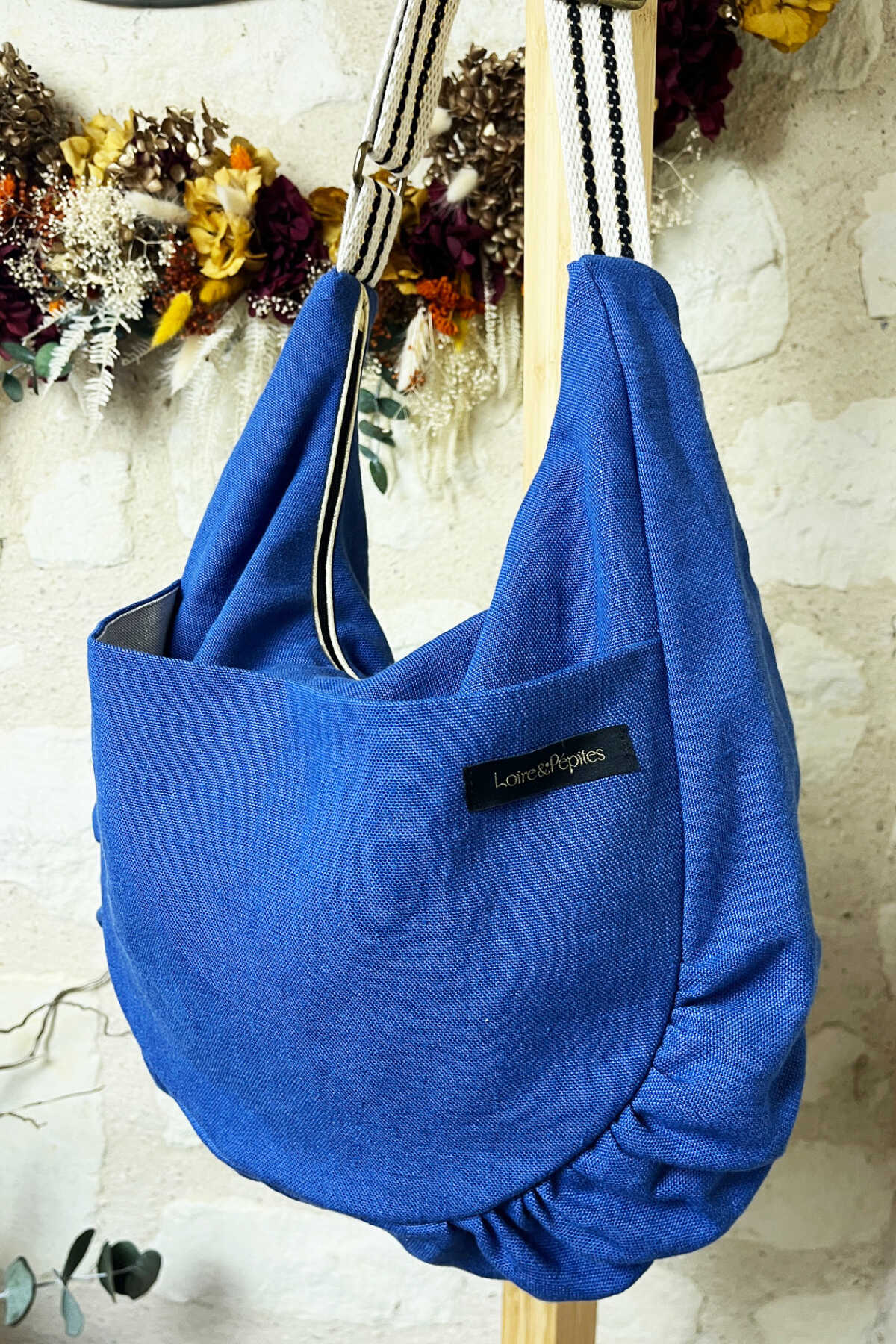 SAC CABAS froncé – Lin bleu indigo