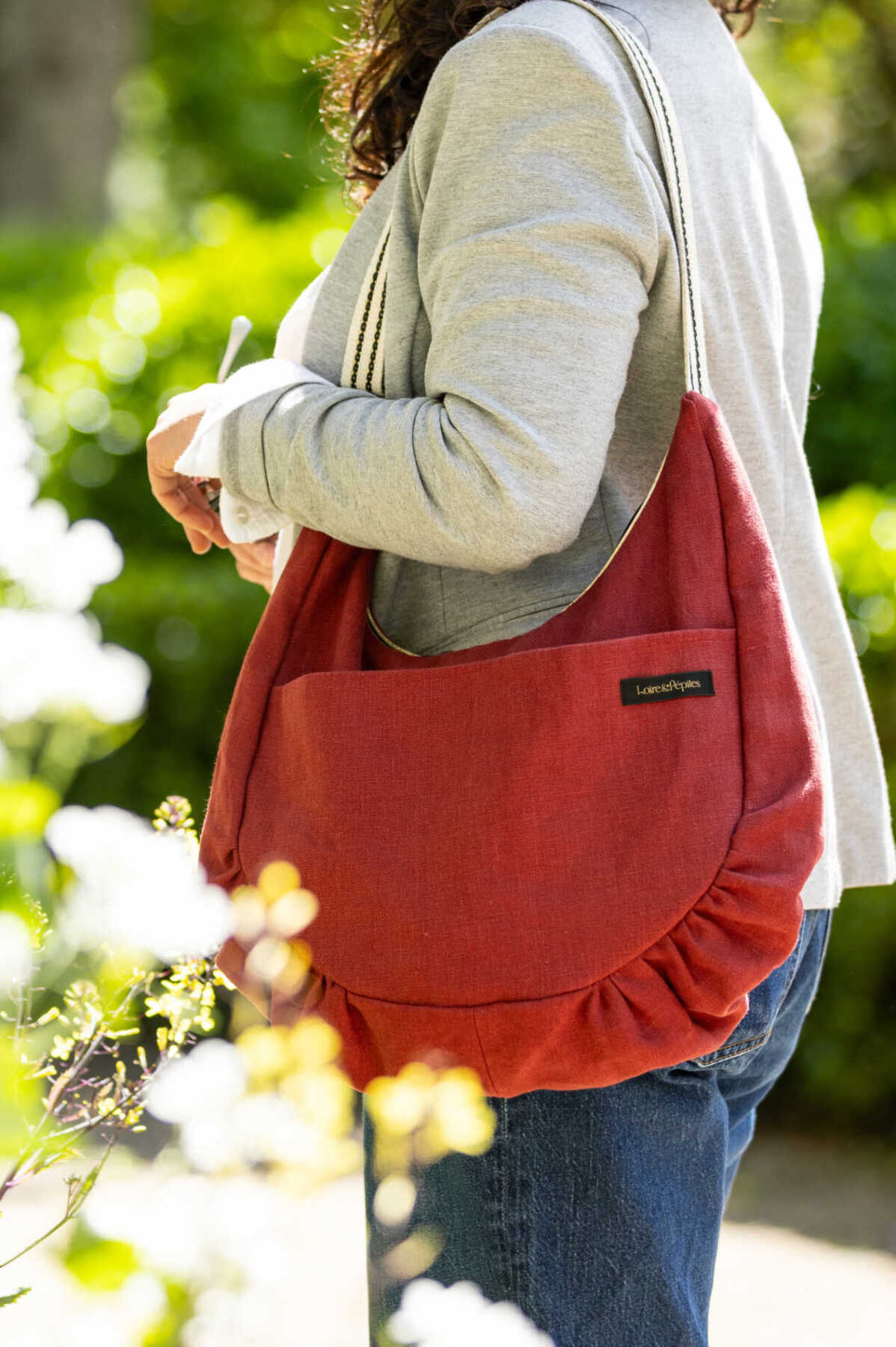 SAC CABAS froncé – Lin grenat