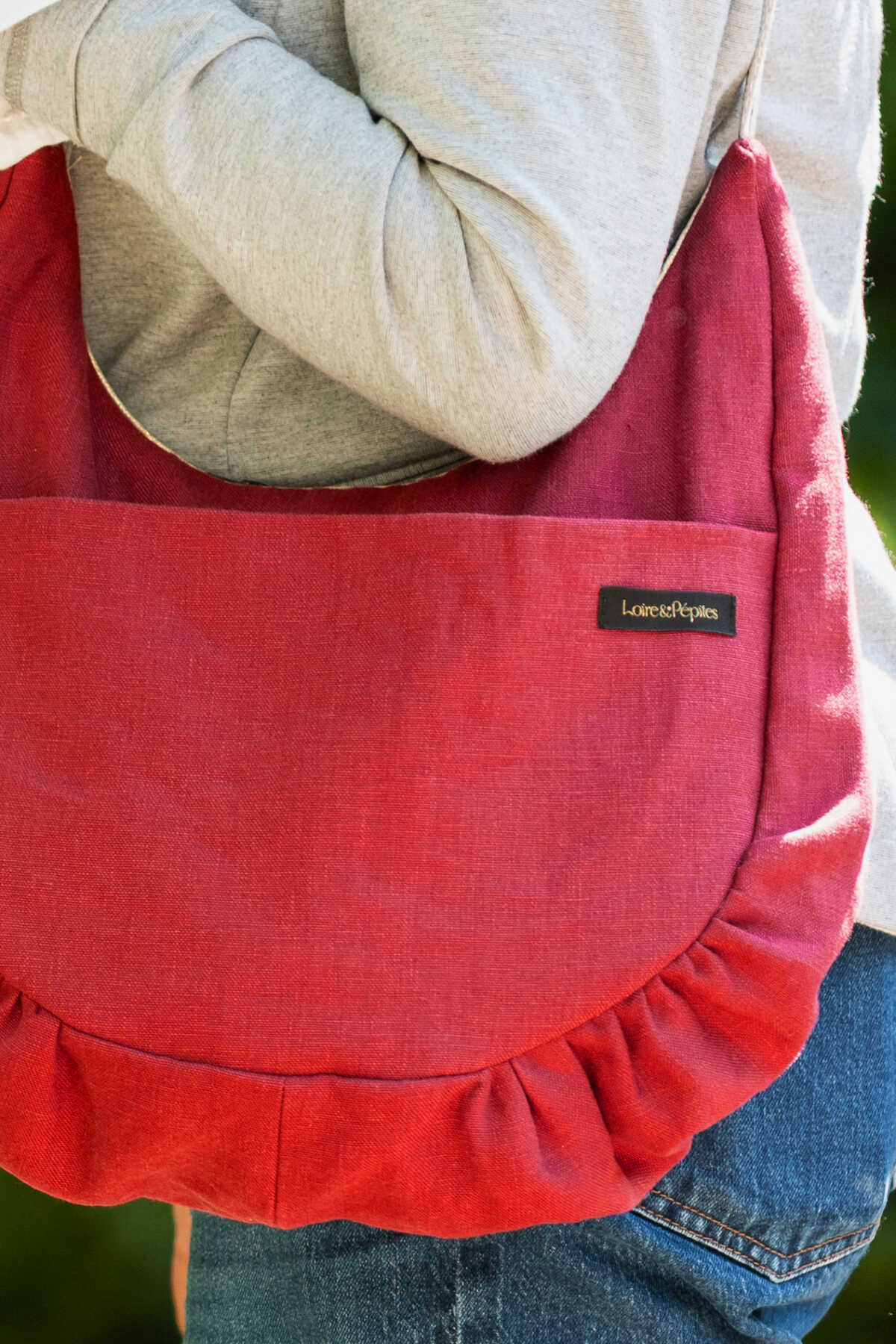 SAC CABAS froncé – Lin grenat