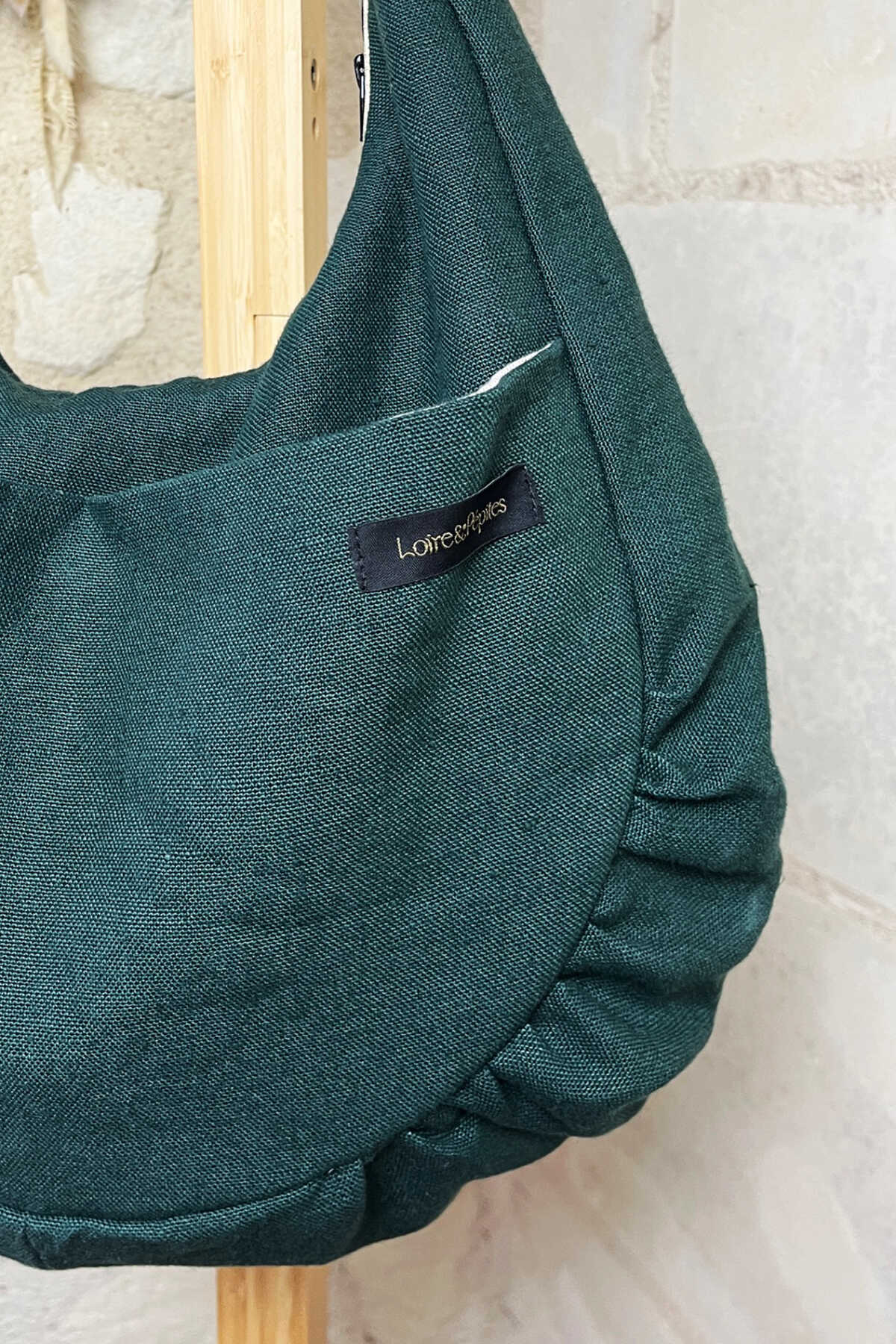 SAC CABAS froncé – Lin vert émeraude