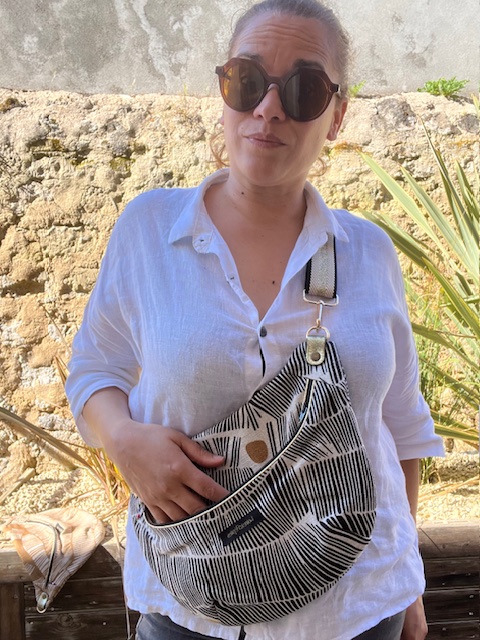 SAC BANANE en lin imprimé fait main | Sac artisanal