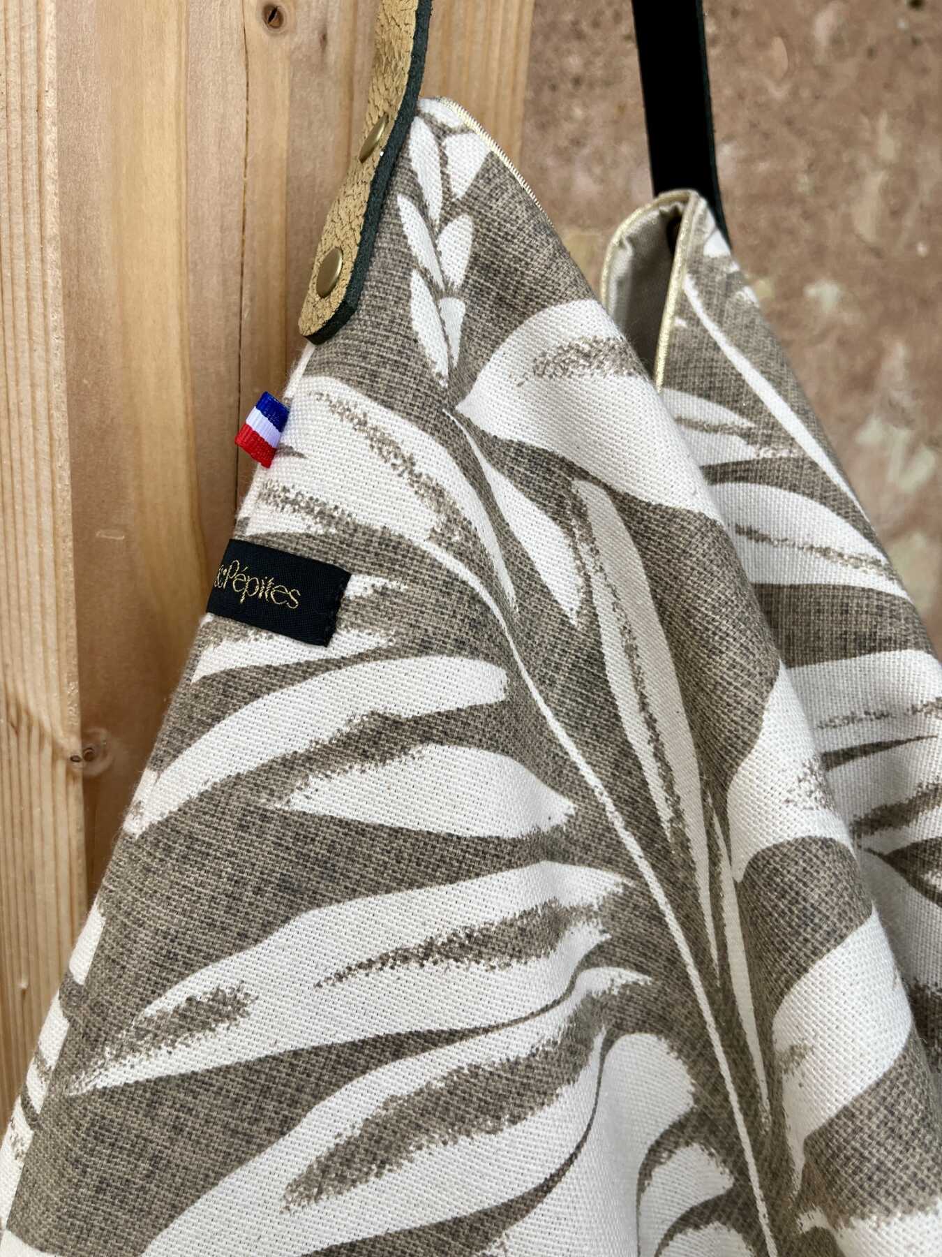Sac Cabas en tissu fait main | Feuillage taupe