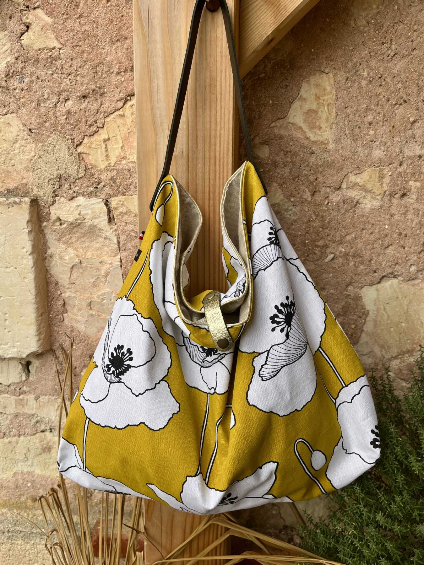 Sac Cabas en tissu fait main | Fleuri jaune