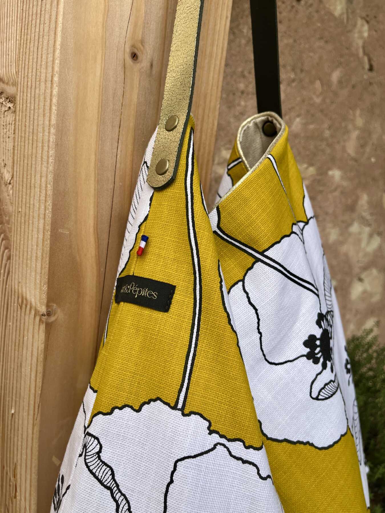 Sac Cabas en tissu fait main | Fleuri jaune